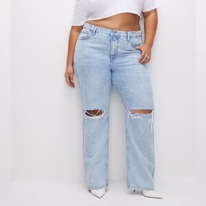 Good American 90s jeans light wash wide leg distressed mid rise baggy plus size
